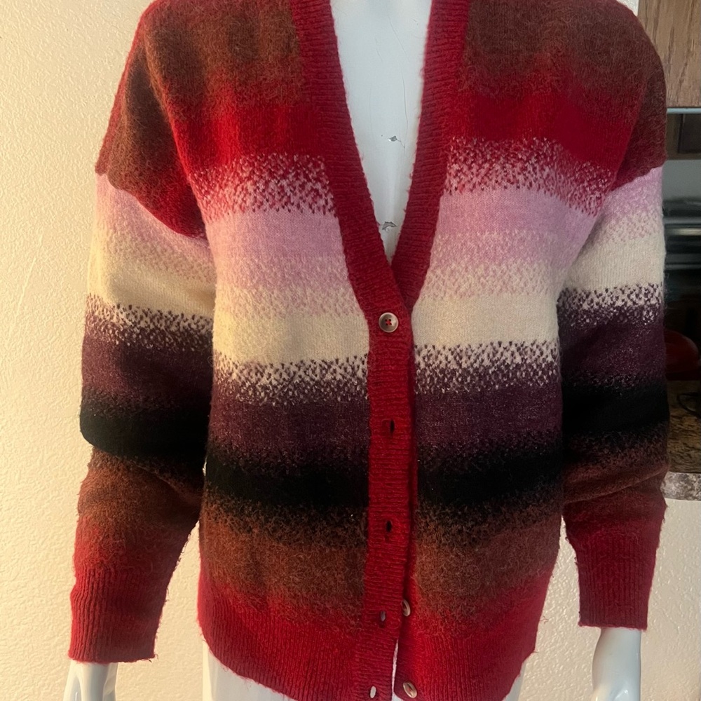 Torrid Red and Pink Cardigan Sweater with Gradient Design